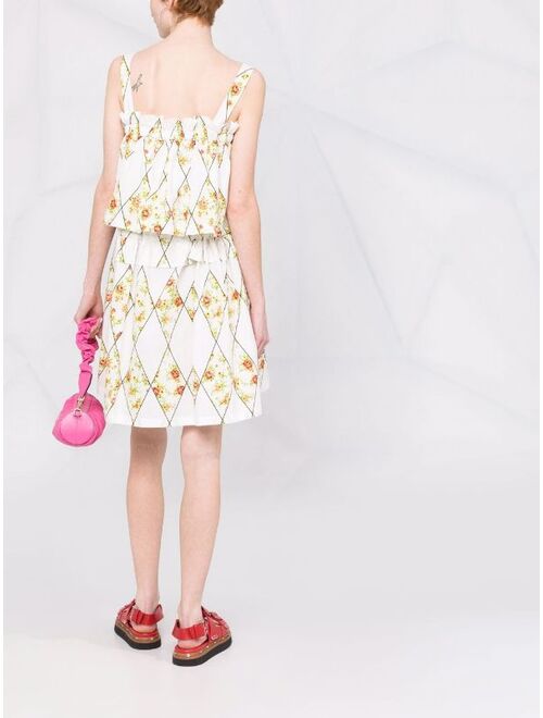 MSGM diamond floral-print layered mini dress