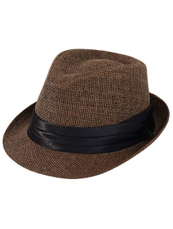 Simplicity Men/Women Summer Classic Short Brim Beach Sun Hat Straw Fedora Hat