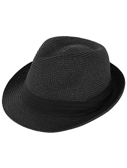 Simplicity Men/Women Summer Classic Short Brim Beach Sun Hat Straw Fedora Hat