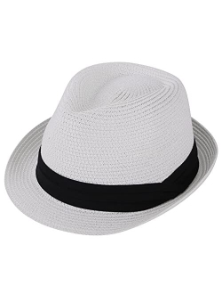 Simplicity Men/Women Summer Classic Short Brim Beach Sun Hat Straw Fedora Hat