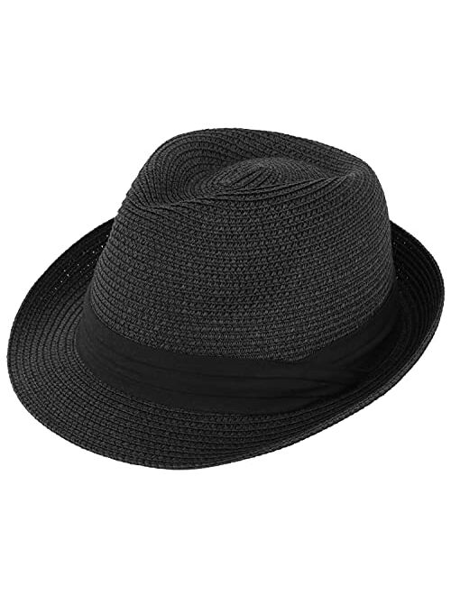 Simplicity Men/Women Summer Classic Short Brim Beach Sun Hat Straw Fedora Hat