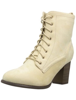 Womens Lace-up Stacked Heel Faux Suede Combat Bootie