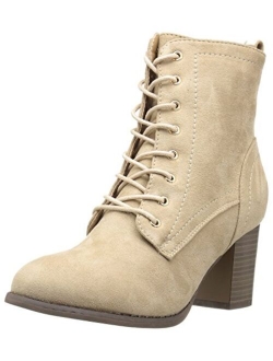 Womens Lace-up Stacked Heel Faux Suede Combat Bootie