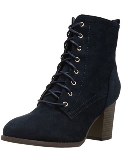 Womens Lace-up Stacked Heel Faux Suede Combat Bootie