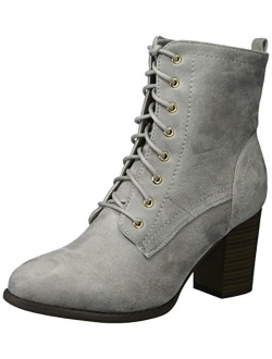 Womens Lace-up Stacked Heel Faux Suede Combat Bootie