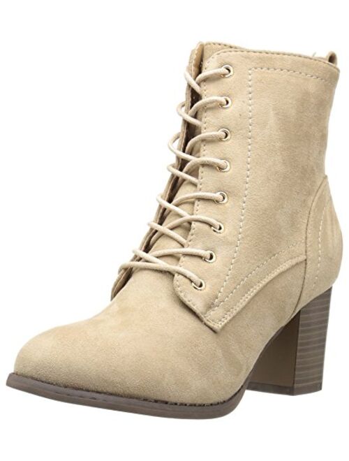 Brinley Co. Womens Lace-up Stacked Heel Faux Suede Combat Bootie