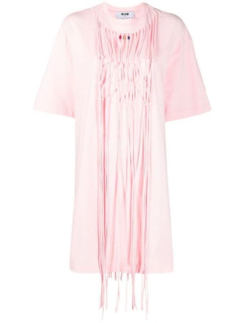 MSGM logo-embroidered macrame-tassel T-shirt dress