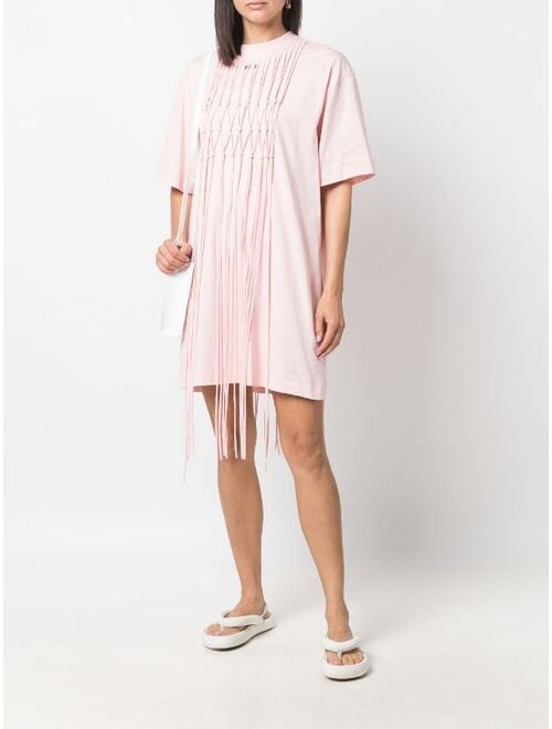 MSGM logo-embroidered macrame-tassel T-shirt dress