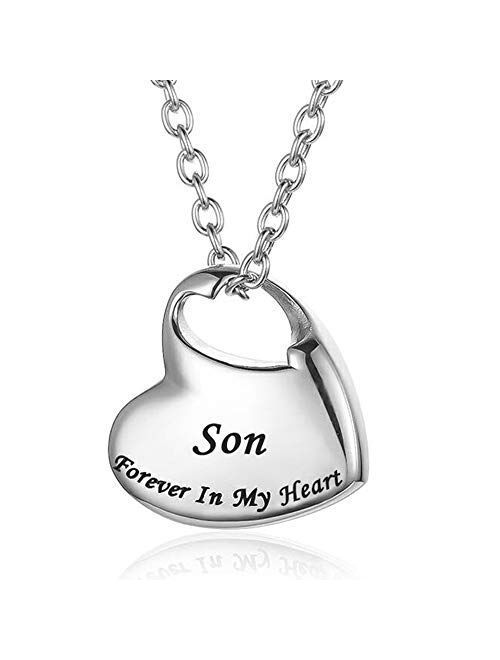 Gisunye Cremation Urn Necklace for Ashes Urn Jewelry,Forever in My Heart Carved Stainless Steel Keepsake Waterproof Memorial Pendant for mom & dad with Filling Kit…