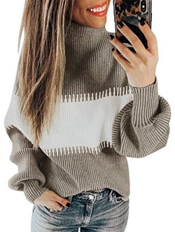 Womens Turtleneck Pullover Sweaters Fall Long Sleeve Knitted Sweater Tops