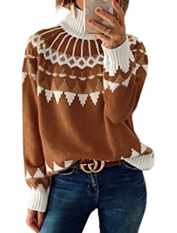 Womens Turtleneck Pullover Sweaters Fall Long Sleeve Knitted Sweater Tops