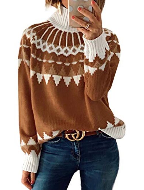 Dokotoo Womens Turtleneck Pullover Sweaters Fall Long Sleeve Knitted Sweater Tops