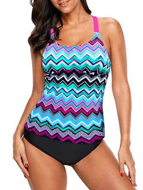 Dokotoo Womens Striped Print Racerback Tankini Swim Top No Bottom (S-XXXL)