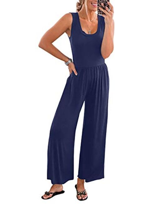 Dokotoo Women's Loose Sleeveless Jumpsuits Adjustable Spaghetti Strap Stretchy Long Pant Romper Jumpsuit with Pockets