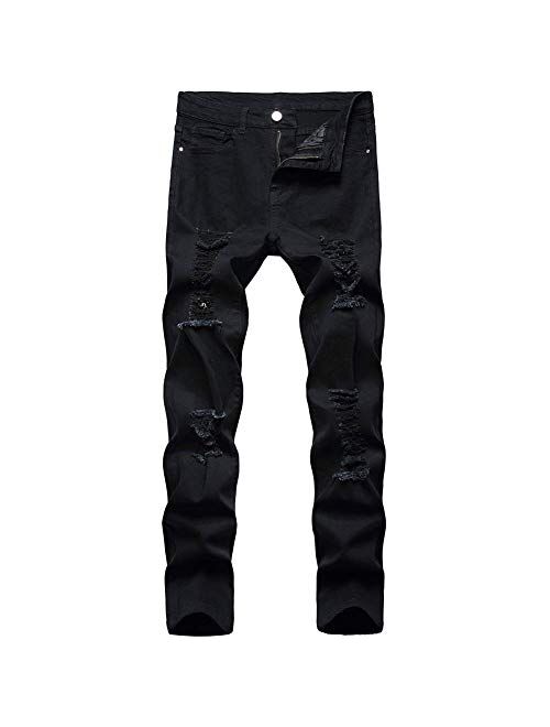 LONGBIDA Mens Skinny Holes Ripped Straight Hip Hop Biker Stretchy Jeans