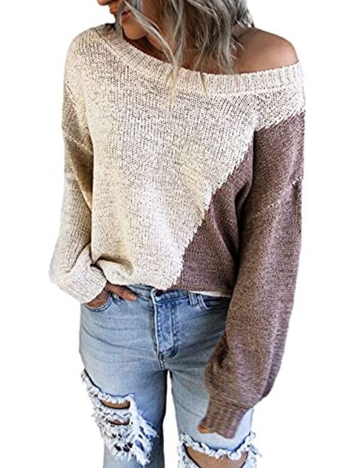 Dokotoo Womens Cute Summer Color Block Striped Lightweight Comfy Cable Knit Beach Pullover Sweaters