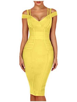 whoinshop Women's Rayon Sexy V Neck Bodycon Clubwear Party Bandage Dress