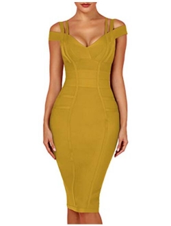 whoinshop Women's Rayon Sexy V Neck Bodycon Clubwear Party Bandage Dress