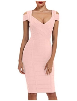 whoinshop Women's Rayon Sexy V Neck Bodycon Clubwear Party Bandage Dress