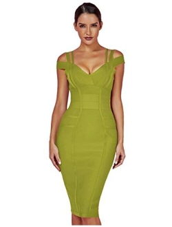 whoinshop Women's Rayon Sexy V Neck Bodycon Clubwear Party Bandage Dress