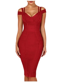 whoinshop Women's Rayon Sexy V Neck Bodycon Clubwear Party Bandage Dress