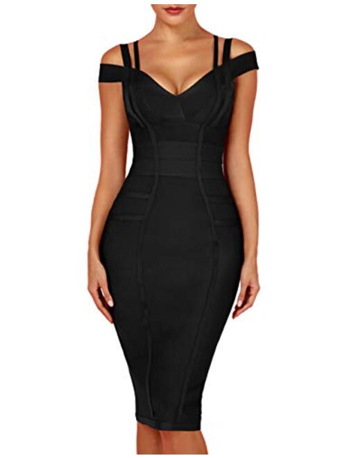 whoinshop Women's Rayon Sexy V Neck Bodycon Clubwear Party Bandage Dress