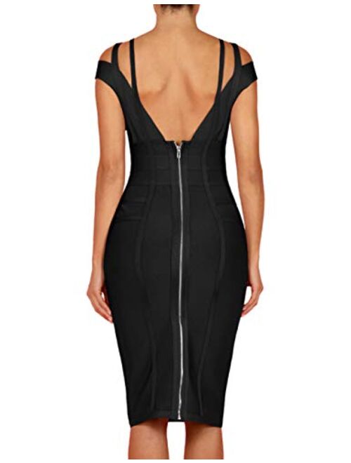 whoinshop Women's Rayon Sexy V Neck Bodycon Clubwear Party Bandage Dress