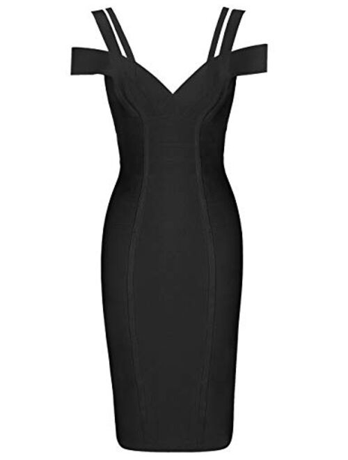 whoinshop Women's Rayon Sexy V Neck Bodycon Clubwear Party Bandage Dress