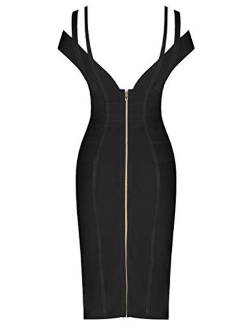 whoinshop Women's Rayon Sexy V Neck Bodycon Clubwear Party Bandage Dress