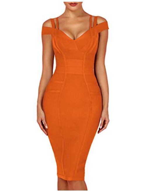 whoinshop Women's Rayon Sexy V Neck Bodycon Clubwear Party Bandage Dress