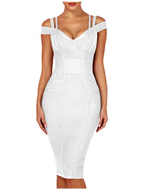 whoinshop Women's Rayon Sexy V Neck Bodycon Clubwear Party Bandage Dress