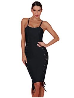 whoinshop Women 's Spaghetti Strap Celebrity Lace Up Night Club Bodycon Bandage Evening Dress