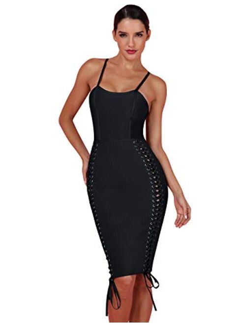 whoinshop Women 's Spaghetti Strap Celebrity Lace Up Night Club Bodycon Bandage Evening Dress