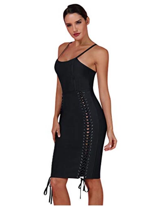 whoinshop Women 's Spaghetti Strap Celebrity Lace Up Night Club Bodycon Bandage Evening Dress