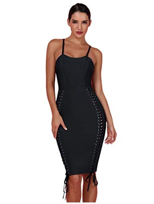 whoinshop Women 's Spaghetti Strap Celebrity Lace Up Night Club Bodycon Bandage Evening Dress