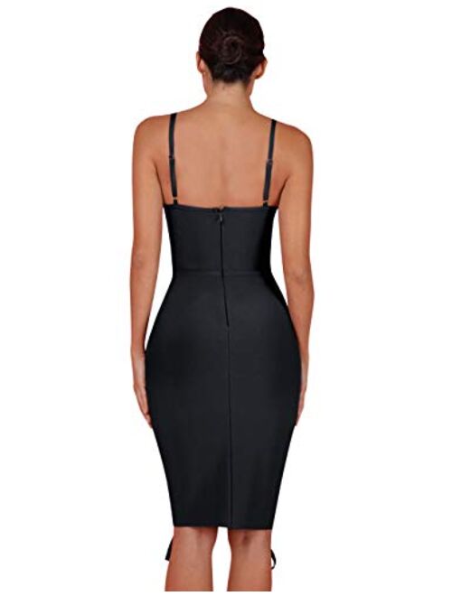 whoinshop Women 's Spaghetti Strap Celebrity Lace Up Night Club Bodycon Bandage Evening Dress