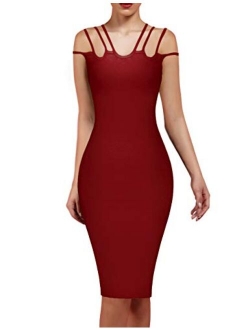 whoinshop Women's One Shoulder Bandage Evening Midi Cocktail Party Dress