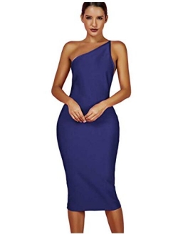 whoinshop Women's One Shoulder Bandage Evening Midi Cocktail Party Dress