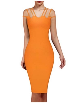 whoinshop Women's One Shoulder Bandage Evening Midi Cocktail Party Dress