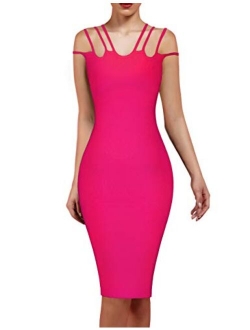 whoinshop Women's One Shoulder Bandage Evening Midi Cocktail Party Dress