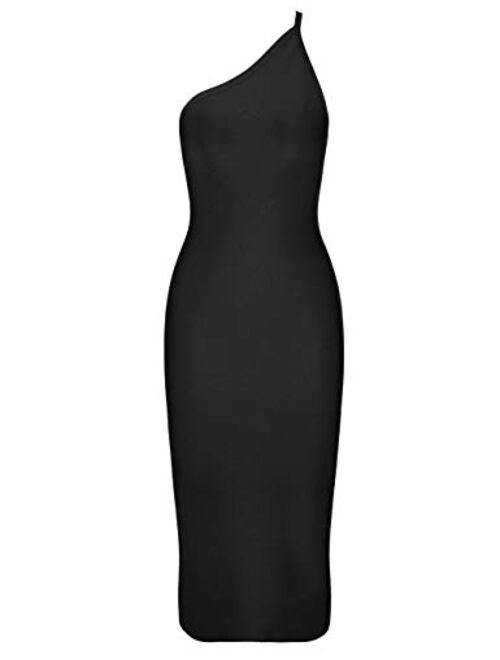 whoinshop Women's One Shoulder Bandage Evening Midi Cocktail Party Dress