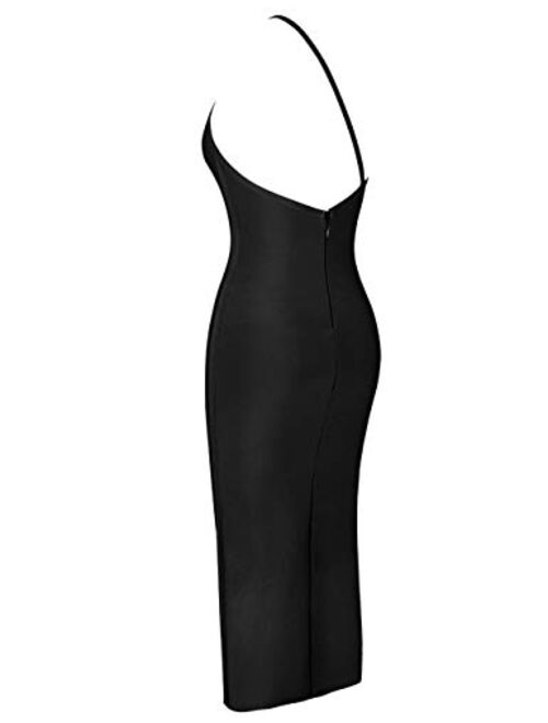 whoinshop Women's One Shoulder Bandage Evening Midi Cocktail Party Dress