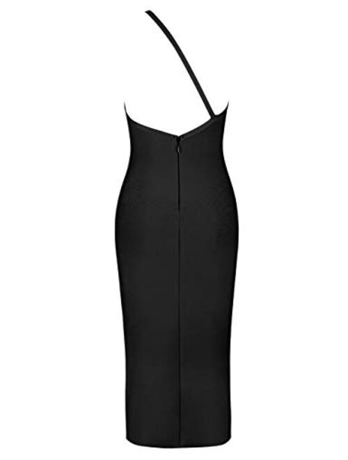 whoinshop Women's One Shoulder Bandage Evening Midi Cocktail Party Dress