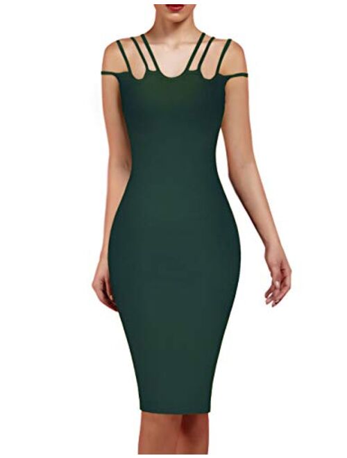 whoinshop Women's One Shoulder Bandage Evening Midi Cocktail Party Dress