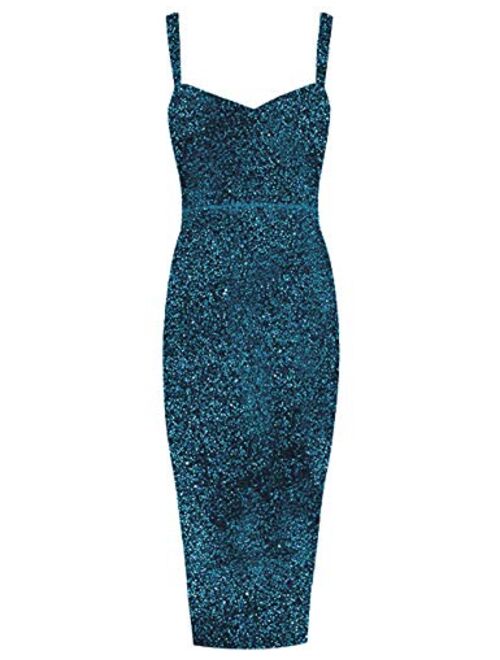 whoinshop Women's Sleeveless Bodycon Glitter Club Party Midi bandage Dress