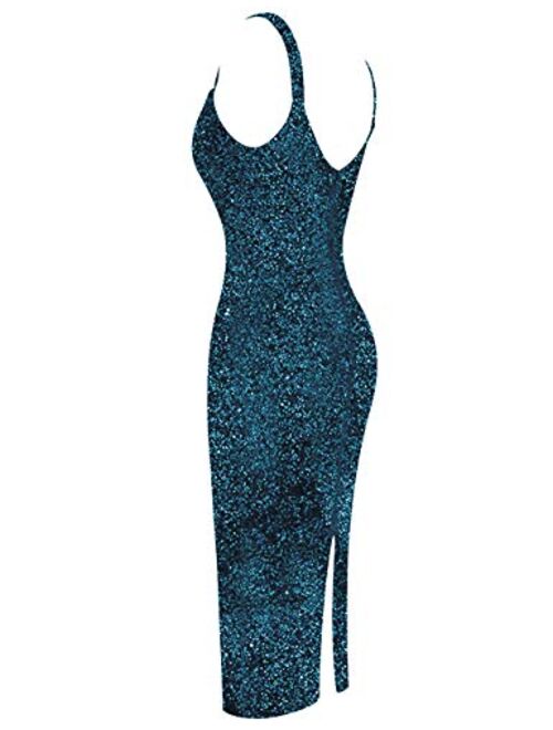 whoinshop Women's Sleeveless Bodycon Glitter Club Party Midi bandage Dress