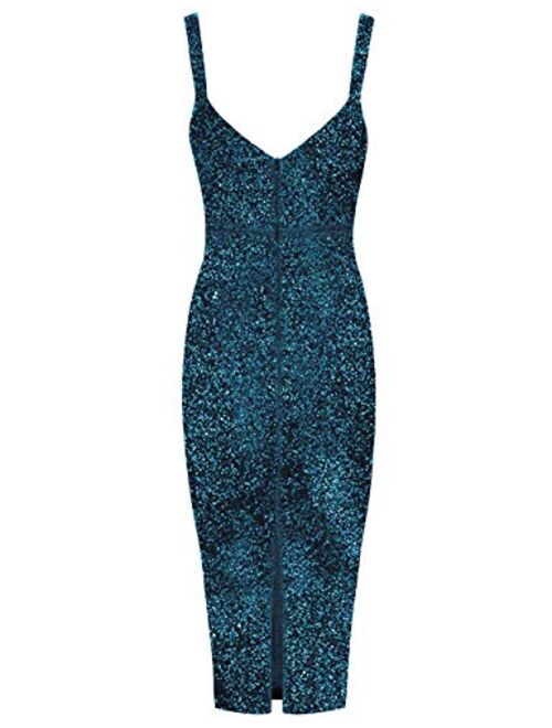 whoinshop Women's Sleeveless Bodycon Glitter Club Party Midi bandage Dress