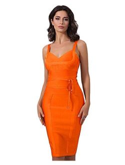 whoinshop Women's Tie Waist Contrast Bodycon Short Pencil Bandage Dress