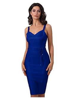 whoinshop Women's Tie Waist Contrast Bodycon Short Pencil Bandage Dress