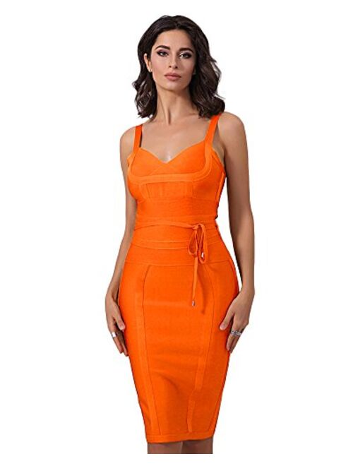 whoinshop Women's Tie Waist Contrast Bodycon Short Pencil Bandage Dress